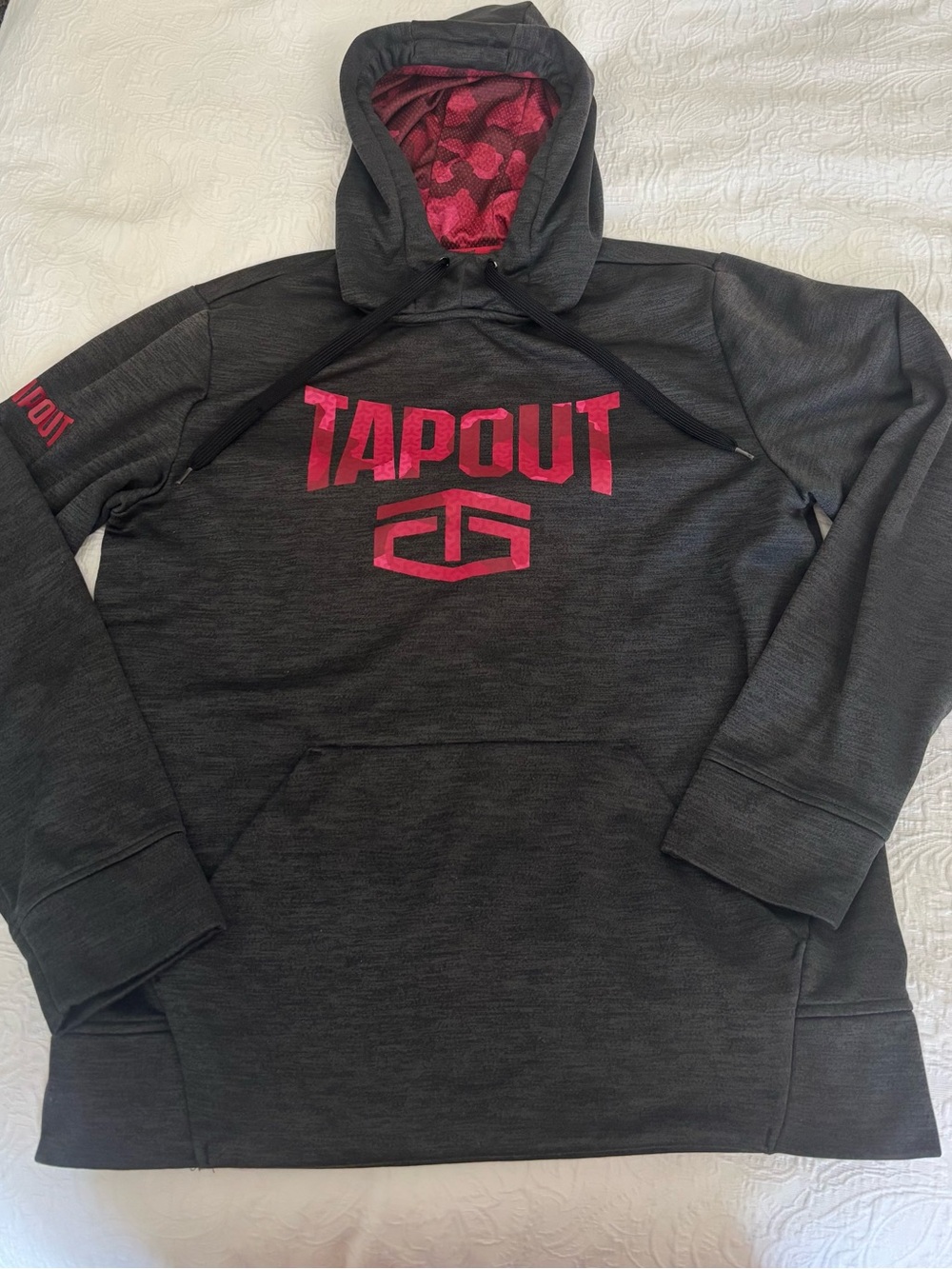 Tapout Men’s Charcoal Gray Zip-Up Hoodie with Red Logo